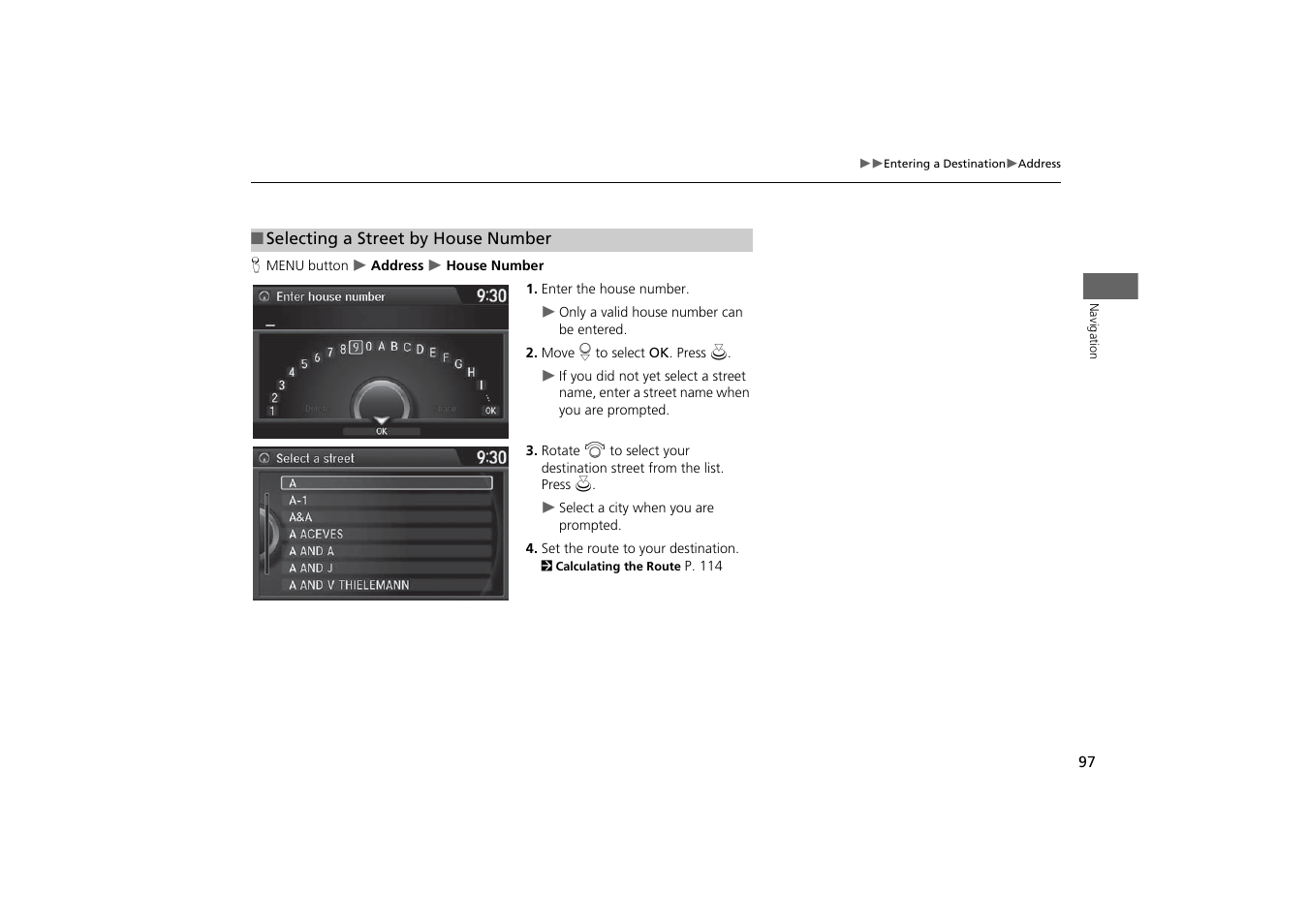 2 selecting a street by house number, P. 97 | Acura 2015 MDX - Navigation Manual (With Software Update) Ver. ST03 User Manual | Page 98 / 349