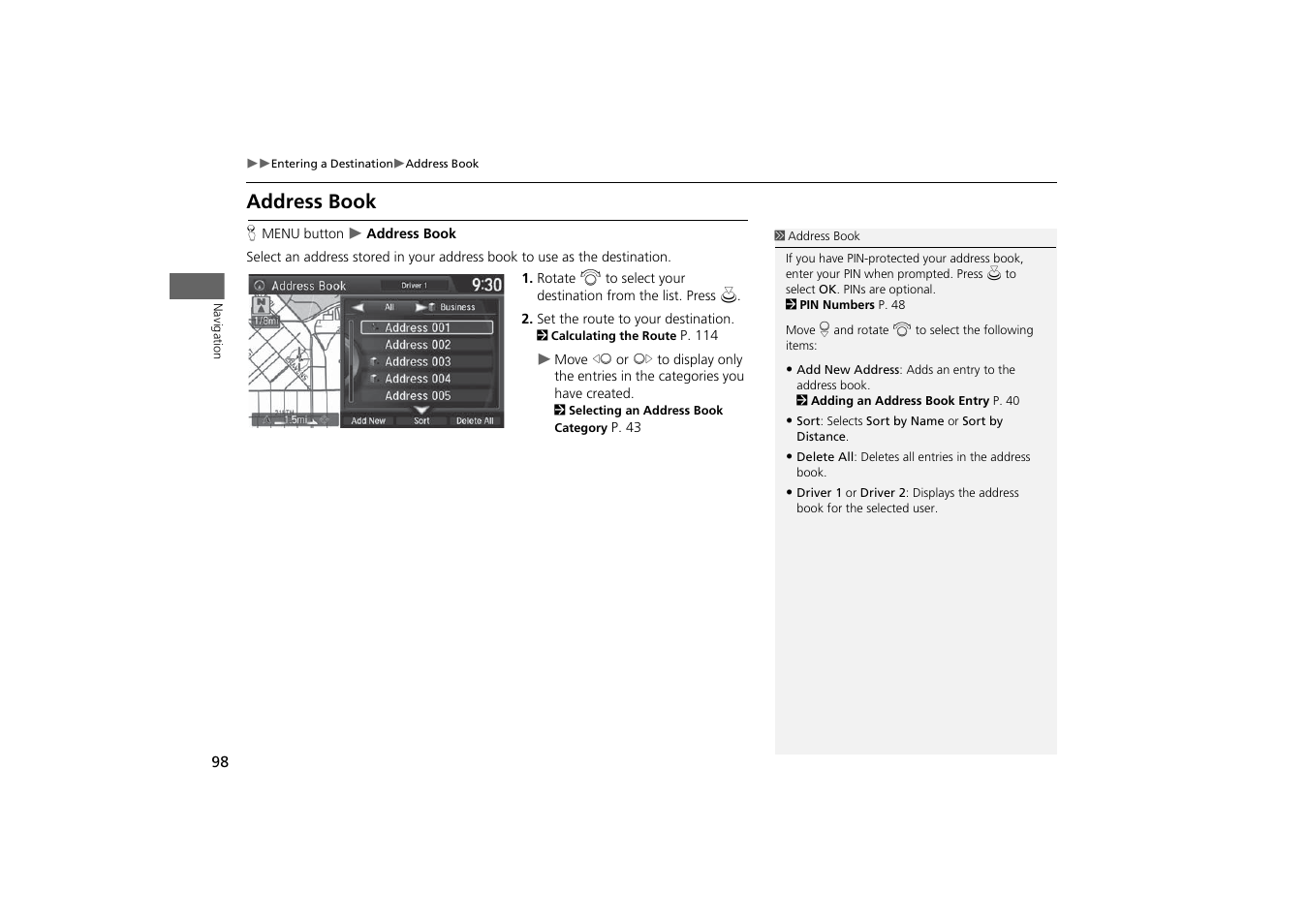 Address book, 2 address book, P. 98 | Acura 2015 MDX - Navigation Manual (With Software Update) Ver. ST03 User Manual | Page 99 / 349
