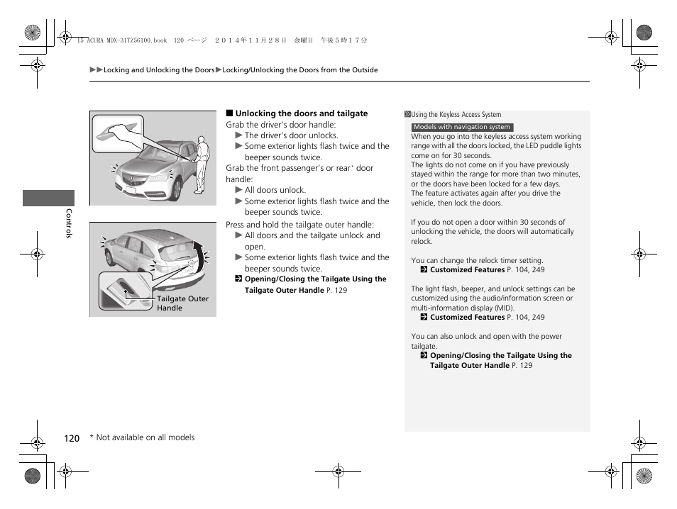 Acura 2015 MDX - Owner's Manual (Revised 12/12/2014) User Manual | Page 121 / 505