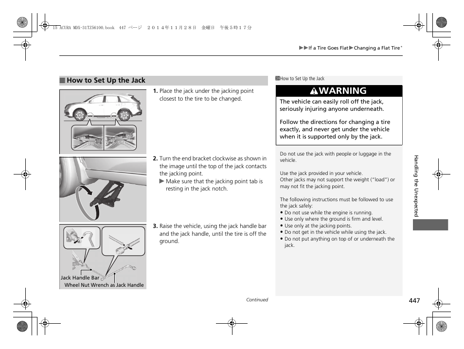 Warning | Acura 2015 MDX - Owner's Manual (Revised 12/12/2014) User Manual | Page 448 / 505