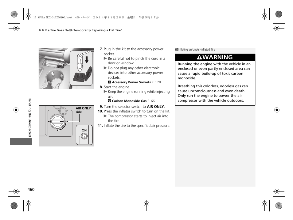 Warning | Acura 2015 MDX - Owner's Manual (Revised 12/12/2014) User Manual | Page 461 / 505