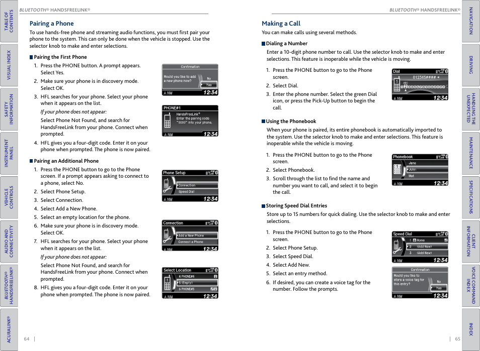 Pairing a phone, Making a call, Pairing a phone , 68 making a call , 69 | Acura 2015 RDX - Owner's Guide (Revised 10/11/2014) User Manual | Page 36 / 71