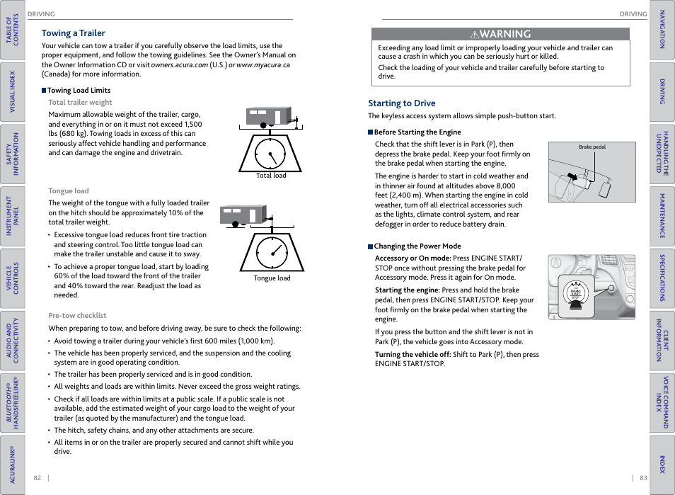 Starting to drive, P. 83, Warning | Acura 2015 RDX - Owner's Guide (Revised 10/11/2014) User Manual | Page 45 / 71