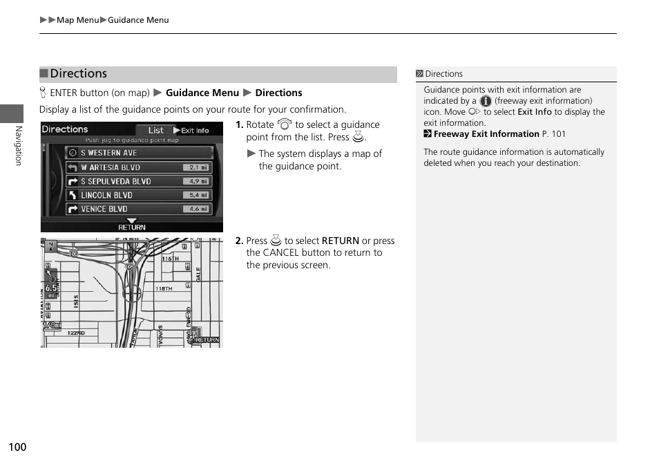 2 directions, P. 100, Directions | Acura 2015 RDX - Navigation Manual User Manual | Page 101 / 258