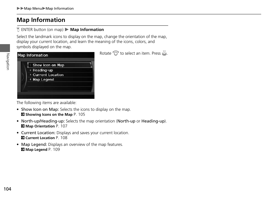 Map information, 2 map information, P. 104 | Acura 2015 RDX - Navigation Manual User Manual | Page 105 / 258