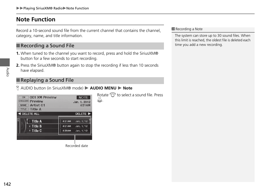 Note function, 2 note function, P. 142 | Acura 2015 RDX - Navigation Manual User Manual | Page 143 / 258