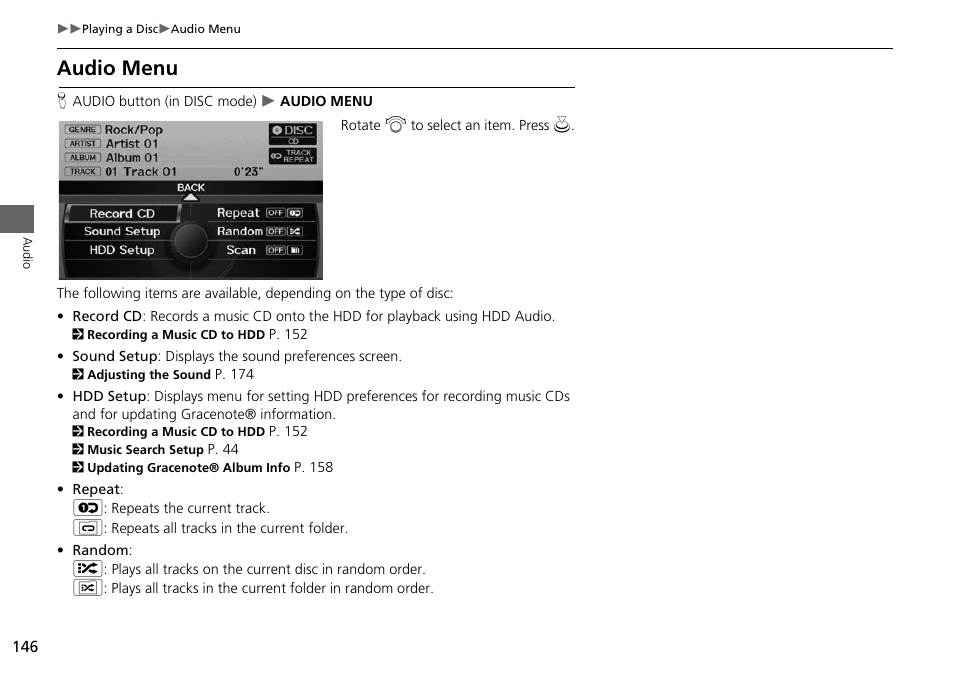 Audio menu, 2 audio menu, P. 146 | Acura 2015 RDX - Navigation Manual User Manual | Page 147 / 258