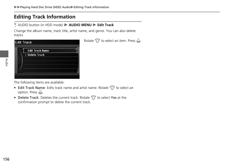Editing track information, 2 editing track information, P. 156 | Acura 2015 RDX - Navigation Manual User Manual | Page 157 / 258
