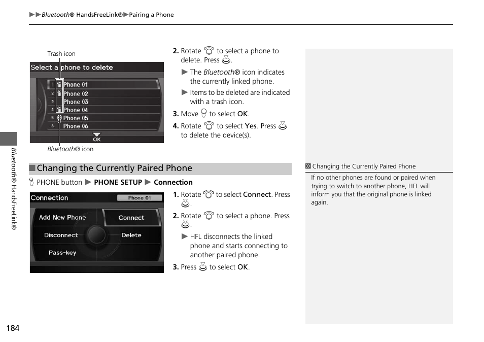 Changing the currently paired phone | Acura 2015 RDX - Navigation Manual User Manual | Page 185 / 258