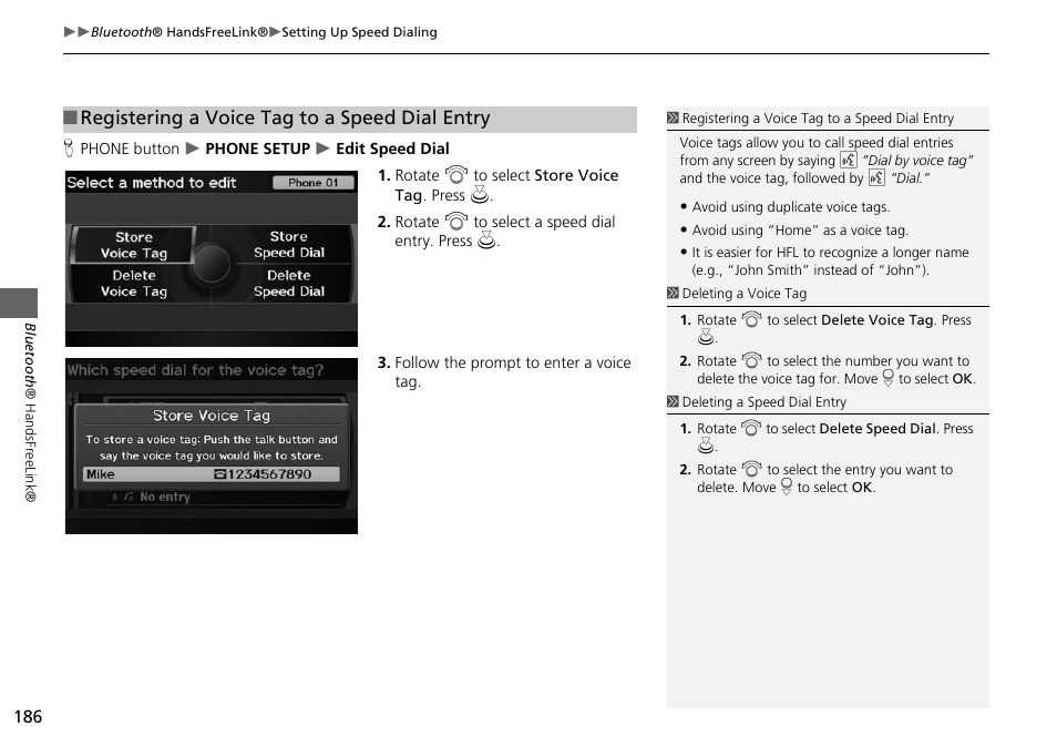 Registering a voice tag to a speed dial entry | Acura 2015 RDX - Navigation Manual User Manual | Page 187 / 258