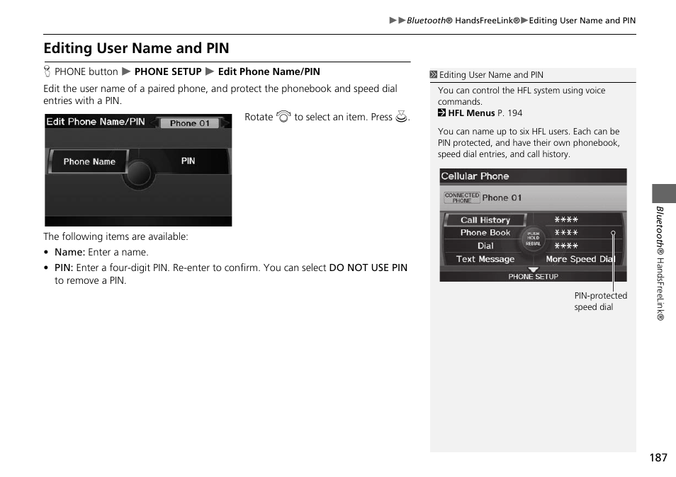 Editing user name and pin 187, Editing user name and pin | Acura 2015 RDX - Navigation Manual User Manual | Page 188 / 258