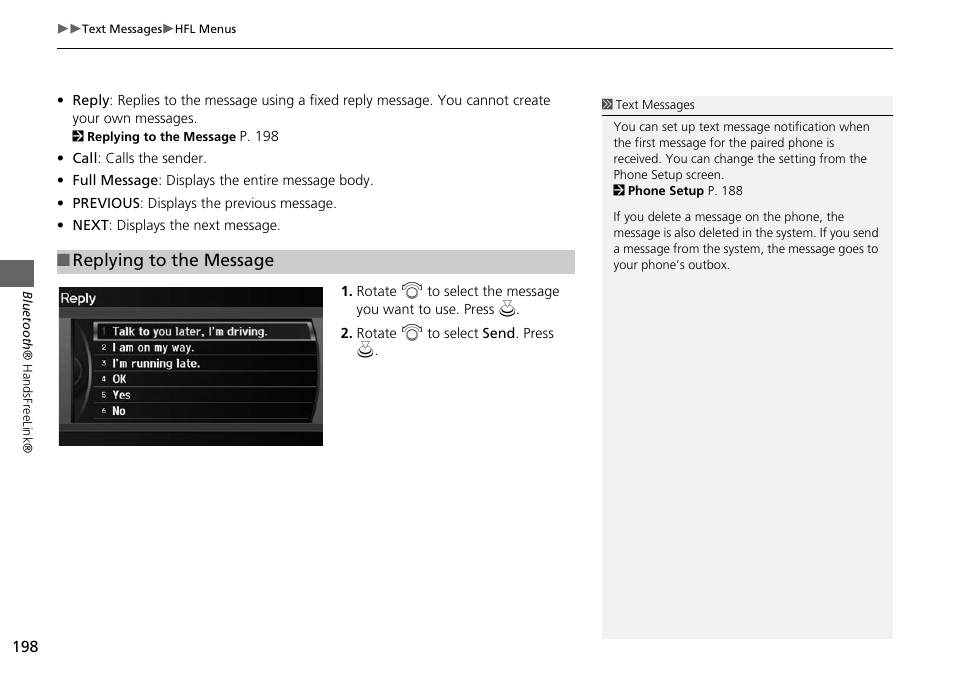 Replying to the message | Acura 2015 RDX - Navigation Manual User Manual | Page 199 / 258