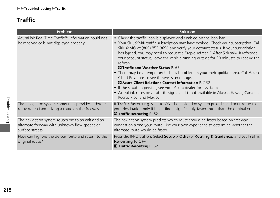 Traffic | Acura 2015 RDX - Navigation Manual User Manual | Page 219 / 258