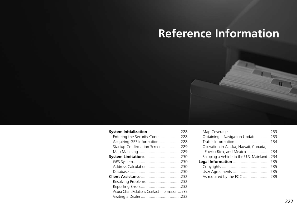 Reference information, 2 reference information p. 227, P.227 | Acura 2015 RDX - Navigation Manual User Manual | Page 228 / 258