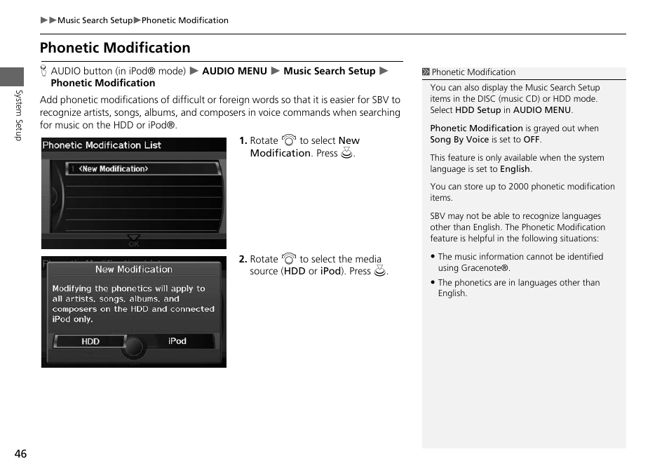 Phonetic modification, 2 phonetic modification, P. 46 | Acura 2015 RDX - Navigation Manual User Manual | Page 47 / 258
