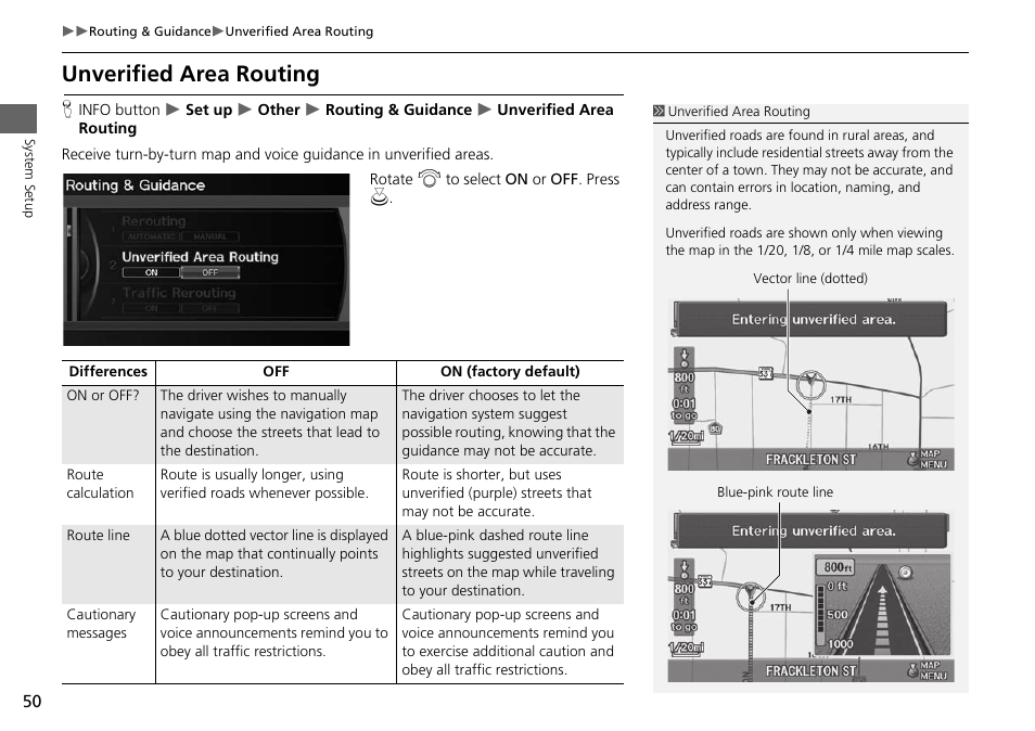 Unverified area routing, 2 unverified area routing, P. 50 | Acura 2015 RDX - Navigation Manual User Manual | Page 51 / 258
