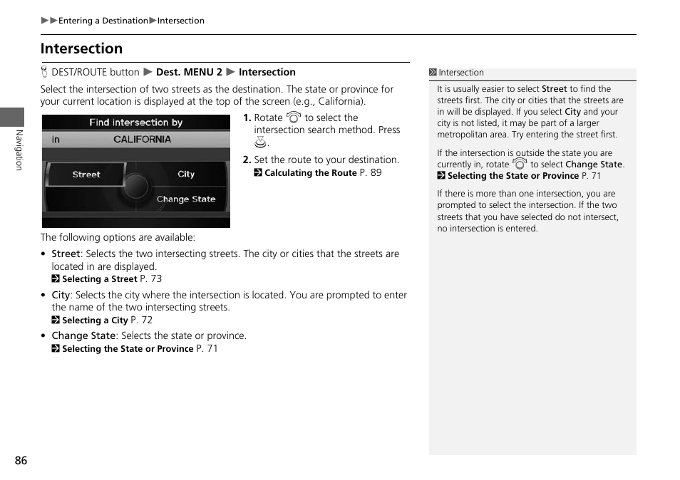 Intersection, 2 intersection, P. 86 | Acura 2015 RDX - Navigation Manual User Manual | Page 87 / 258