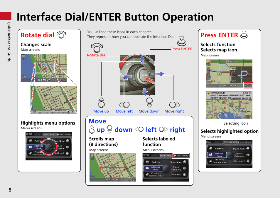 Interface dial/enter button operation | Acura 2015 RDX - Navigation Manual User Manual | Page 9 / 258