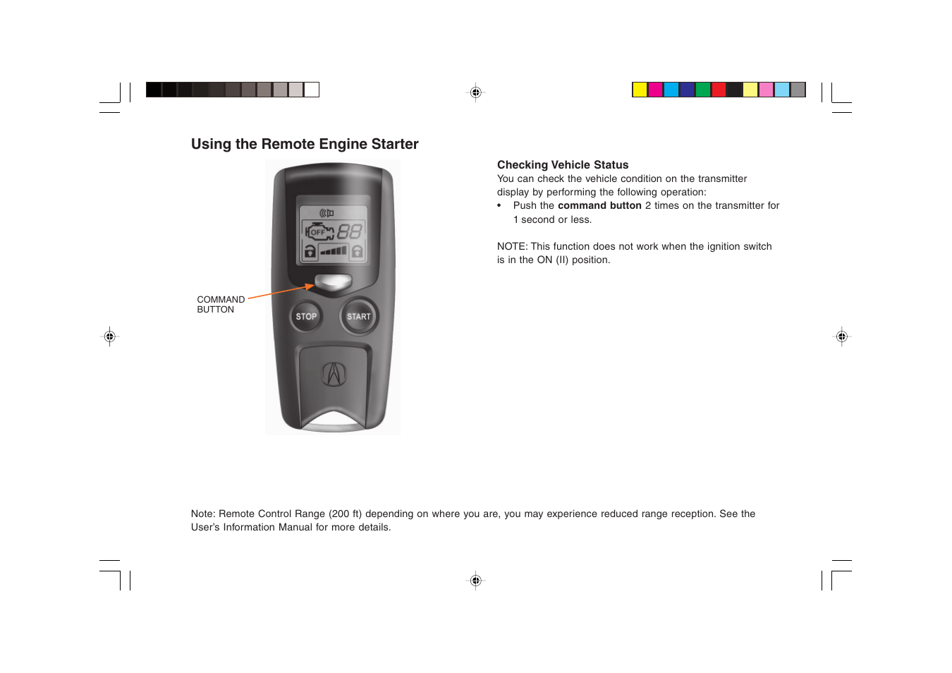 Acura 2008 TSX - Remote Engine Starter Quick Start Guide User Manual | Page 5 / 6