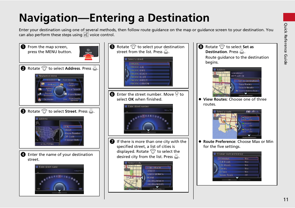 Navigation—entering a destination | Acura 2015 RLX - Navigation Manual User Manual | Page 12 / 156