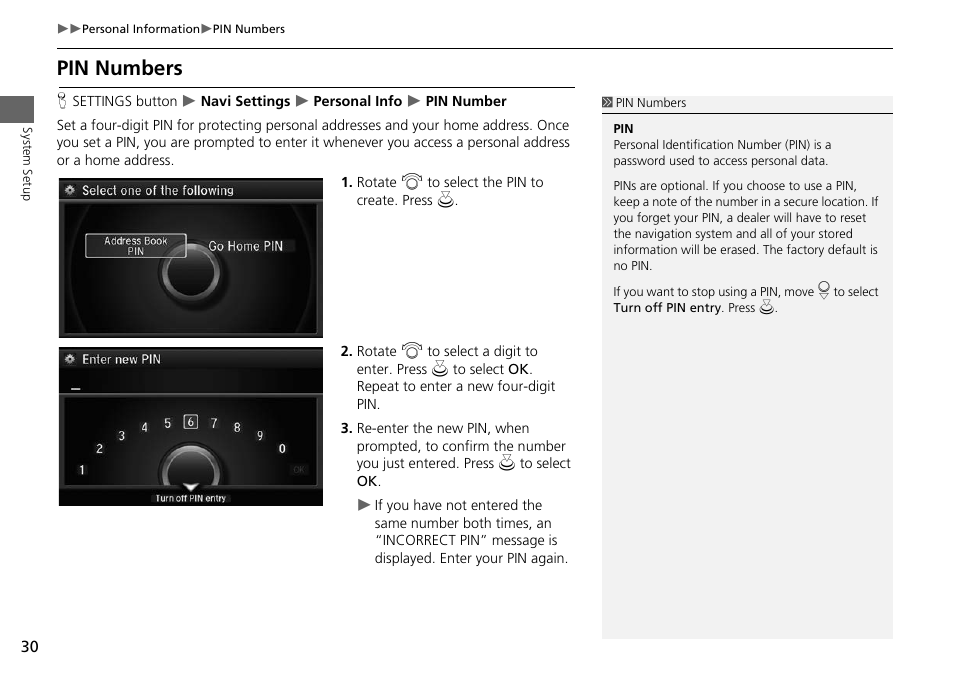 Pin numbers, 2 pin numbers, P. 30 | Acura 2015 RLX - Navigation Manual User Manual | Page 31 / 156