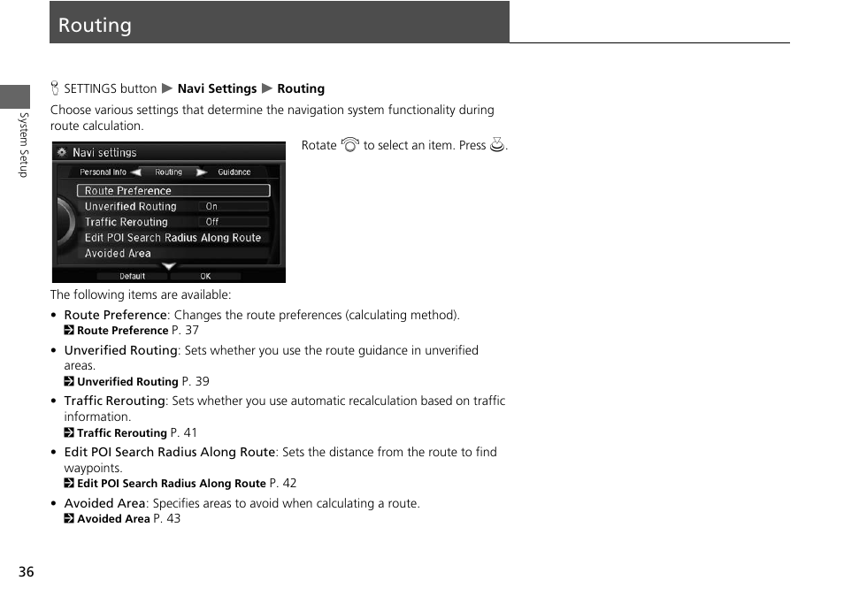 Routing 36, Routing | Acura 2015 RLX - Navigation Manual User Manual | Page 37 / 156