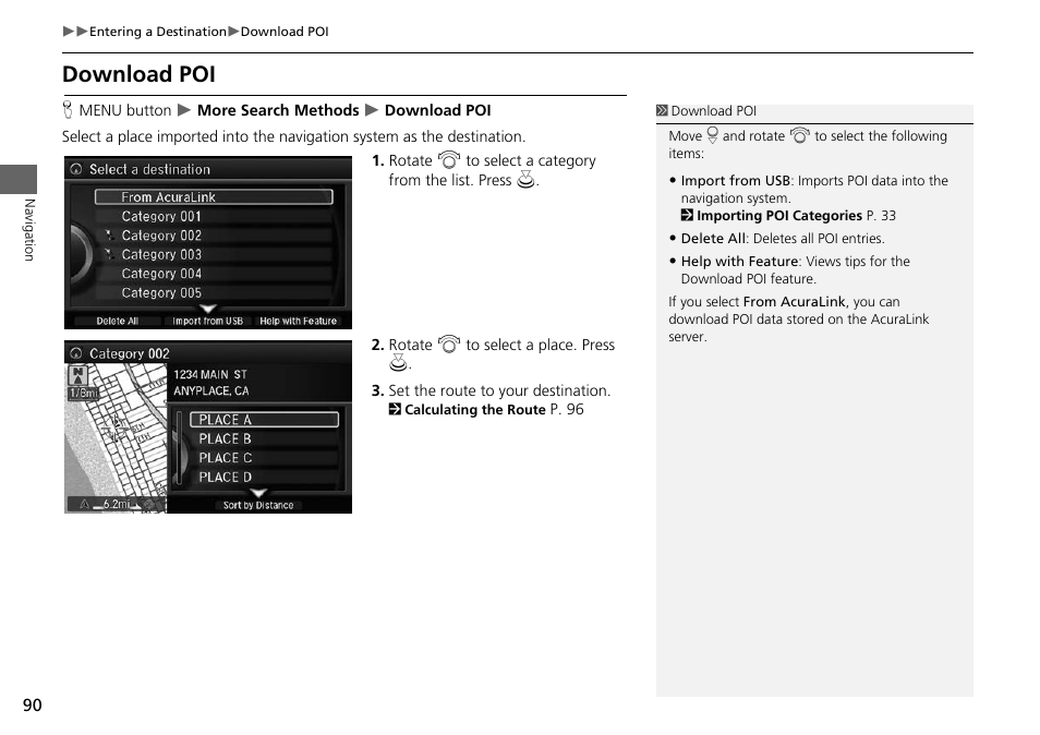 Download poi, 2 download poi, P. 90 | Acura 2015 RLX - Navigation Manual User Manual | Page 91 / 156