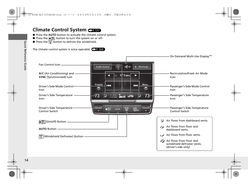 Climate control system | Acura 2015 RLX - Owner's Manual User Manual | Page 15 / 521