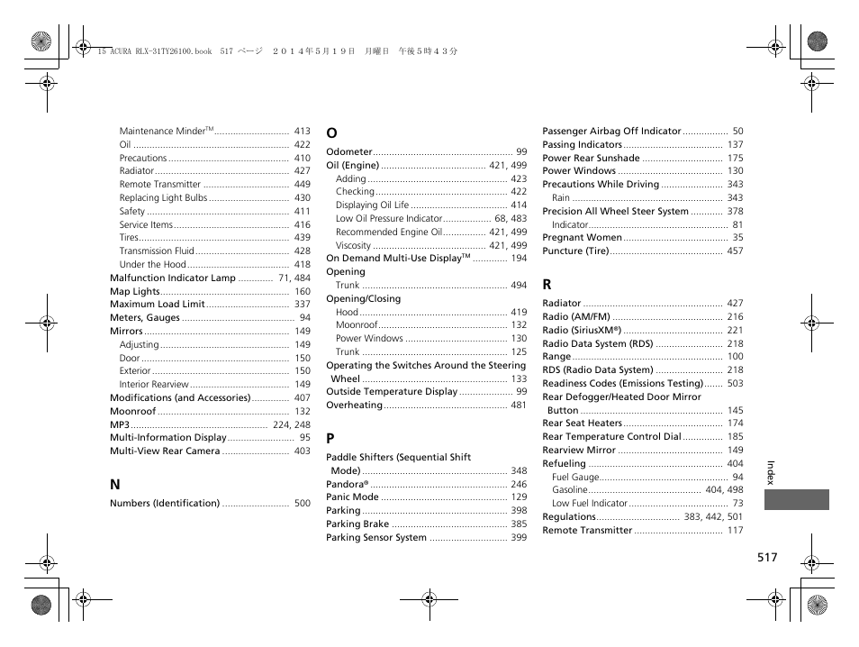 Acura 2015 RLX - Owner's Manual User Manual | Page 518 / 521