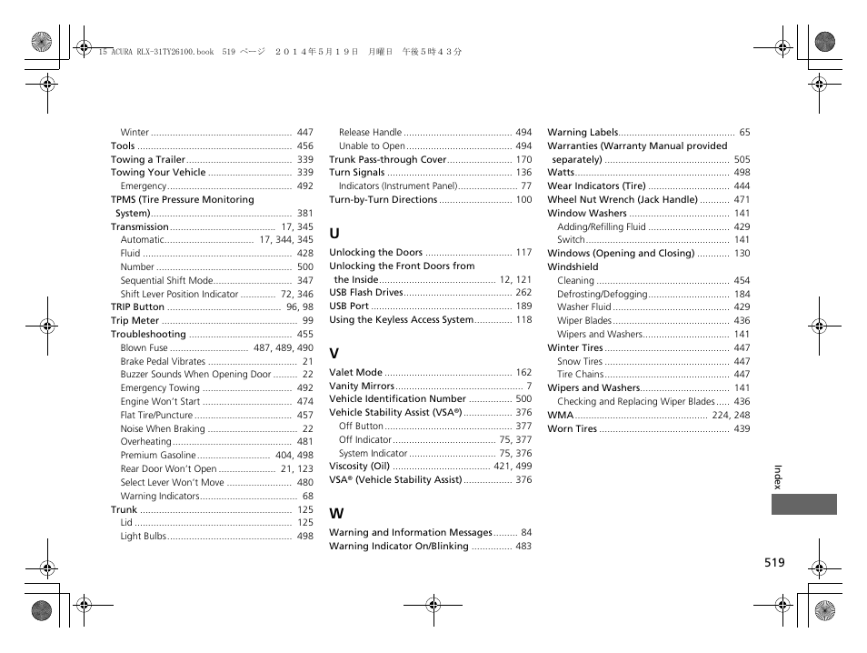 Acura 2015 RLX - Owner's Manual User Manual | Page 520 / 521