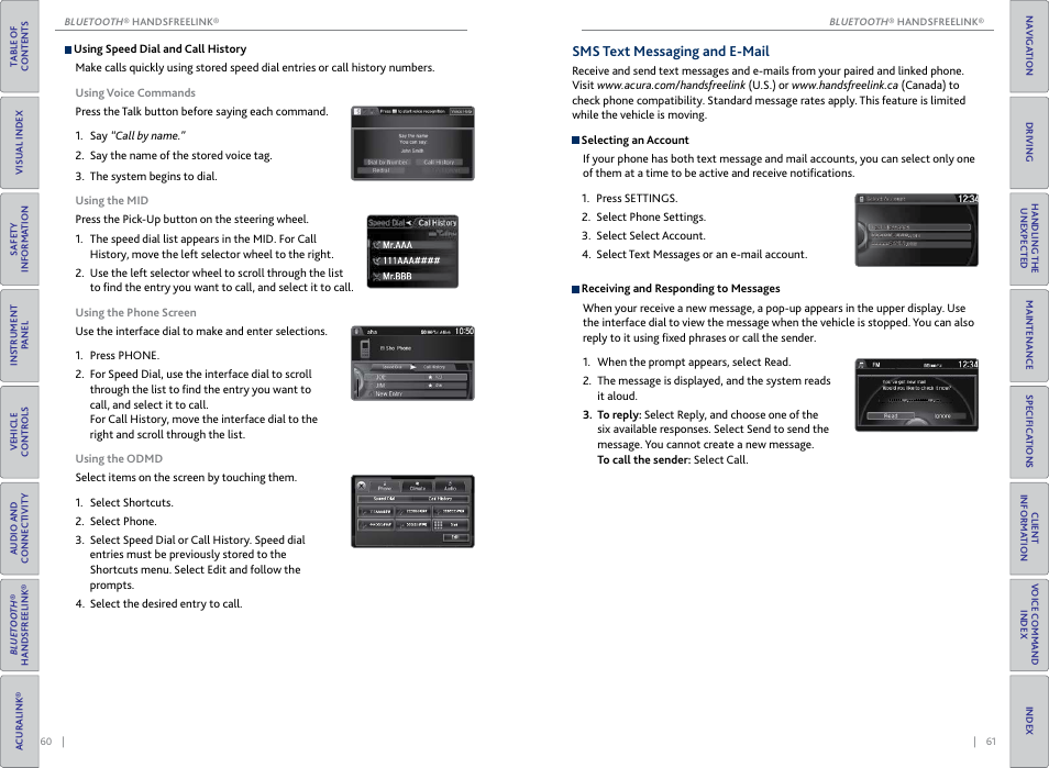 Sms text messaging and e-mail | Acura 2015 TLX - Owner's Guide (Without Software Update) Ver. ST02 User Manual | Page 34 / 75