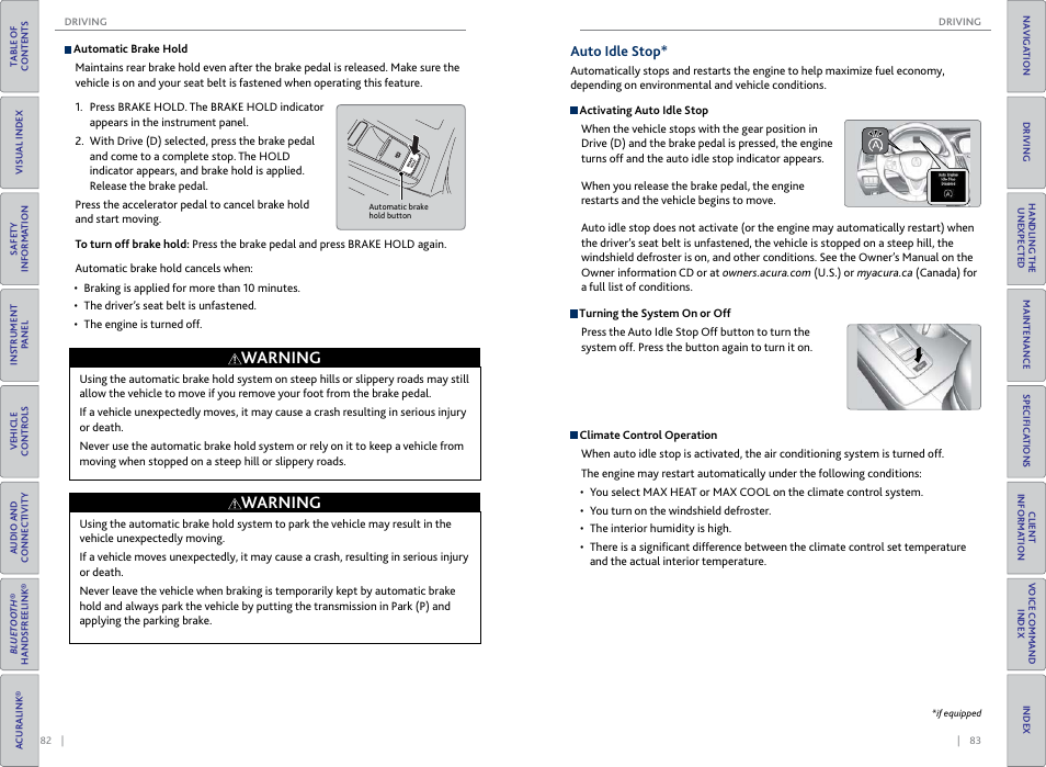 P. 82, P. 83, Warning | Acura 2015 TLX - Owner's Guide (Without Software Update) Ver. ST02 User Manual | Page 45 / 75