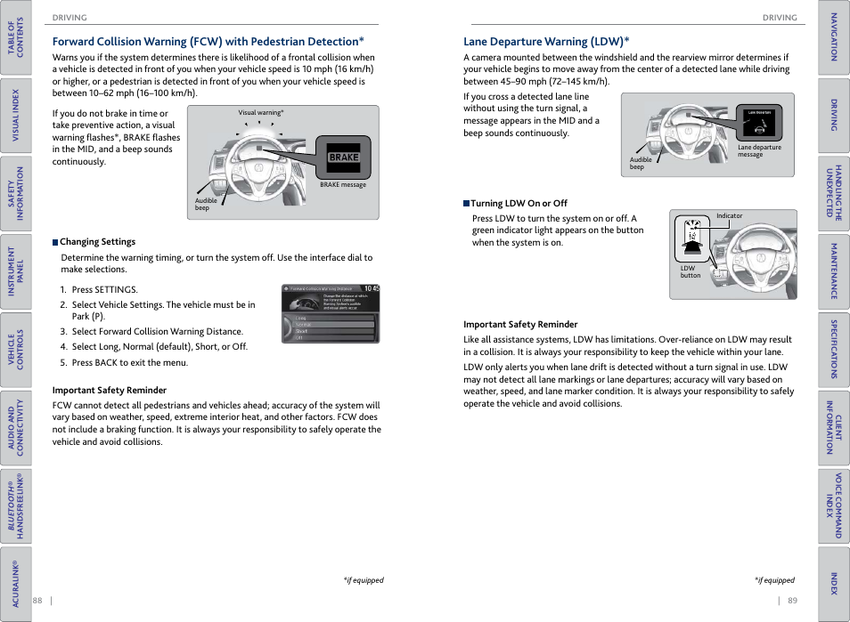 Button, P. 89, p. 92, Lane departure warning (ldw) | Acura 2015 TLX - Owner's Guide (Without Software Update) Ver. ST02 User Manual | Page 48 / 75