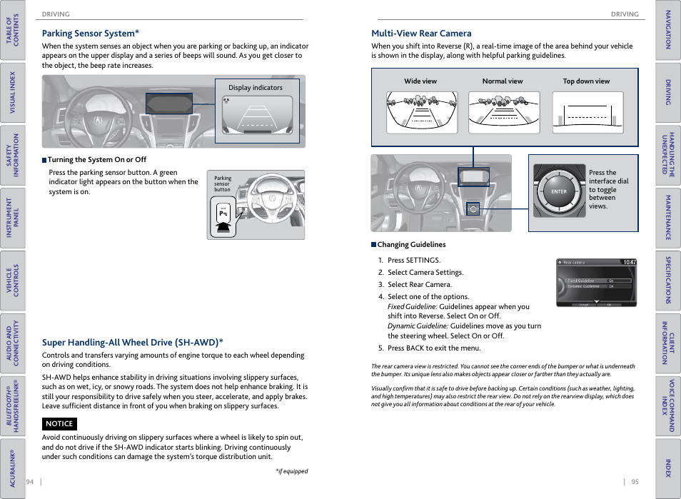 Parking sensor system, Multi-view rear camera, P. 94 | Acura 2015 TLX - Owner's Guide (Without Software Update) Ver. ST02 User Manual | Page 51 / 75