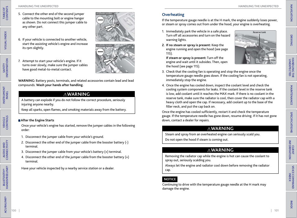 Overheating, Warning | Acura 2015 TLX - Owner's Guide (Without Software Update) Ver. ST02 User Manual | Page 54 / 75