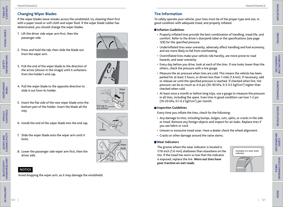 Changing wiper blades tire information | Acura 2015 TLX - Owner's Guide (Without Software Update) Ver. ST02 User Manual | Page 64 / 75