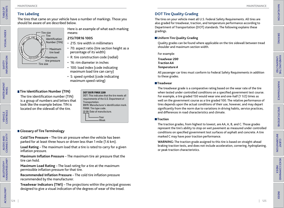 Tire labeling dot tire quality grading | Acura 2015 TLX - Owner's Guide (Without Software Update) Ver. ST02 User Manual | Page 66 / 75
