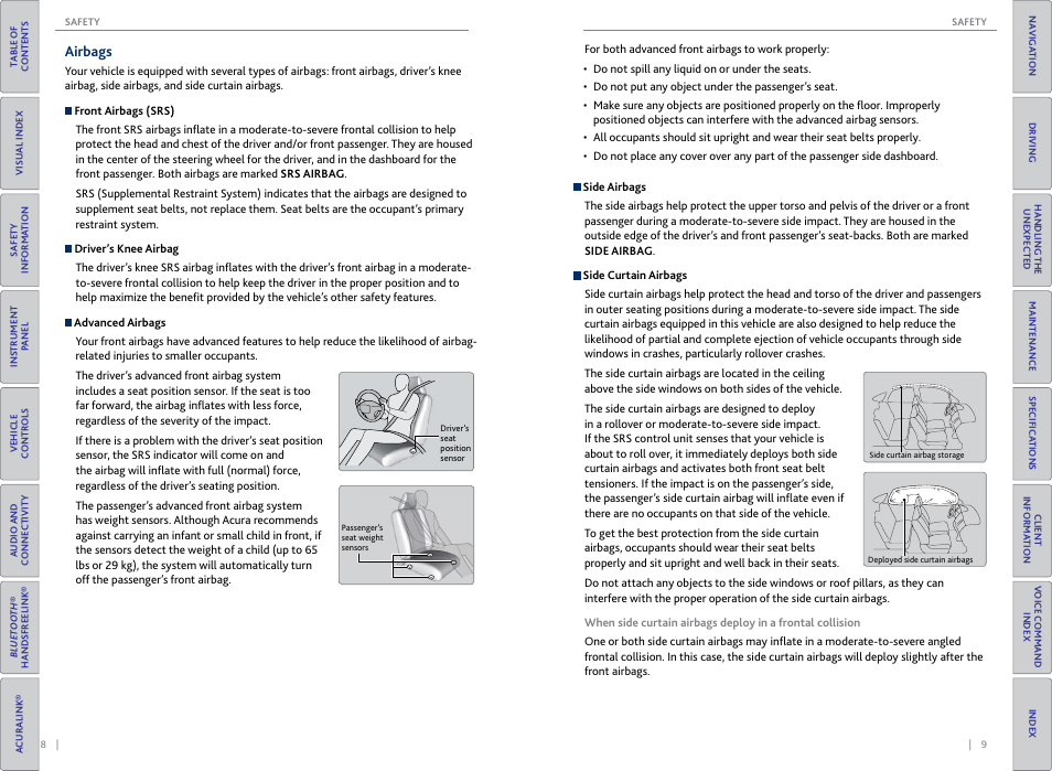Airbags | Acura 2015 TLX - Owner's Guide (Without Software Update) Ver. ST02 User Manual | Page 8 / 75