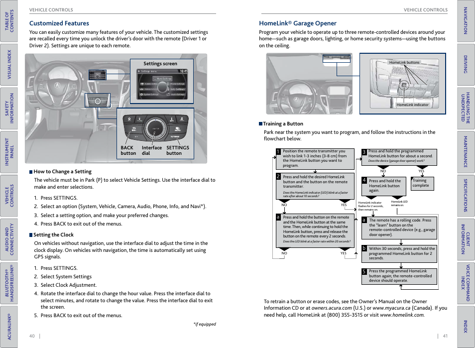 Customized features homelink® garage opener, Customized features, Homelink® garage opener | Acura 2015 TLX - Owner's Guide (With Software Update) Ver. ST03 User Manual | Page 24 / 75