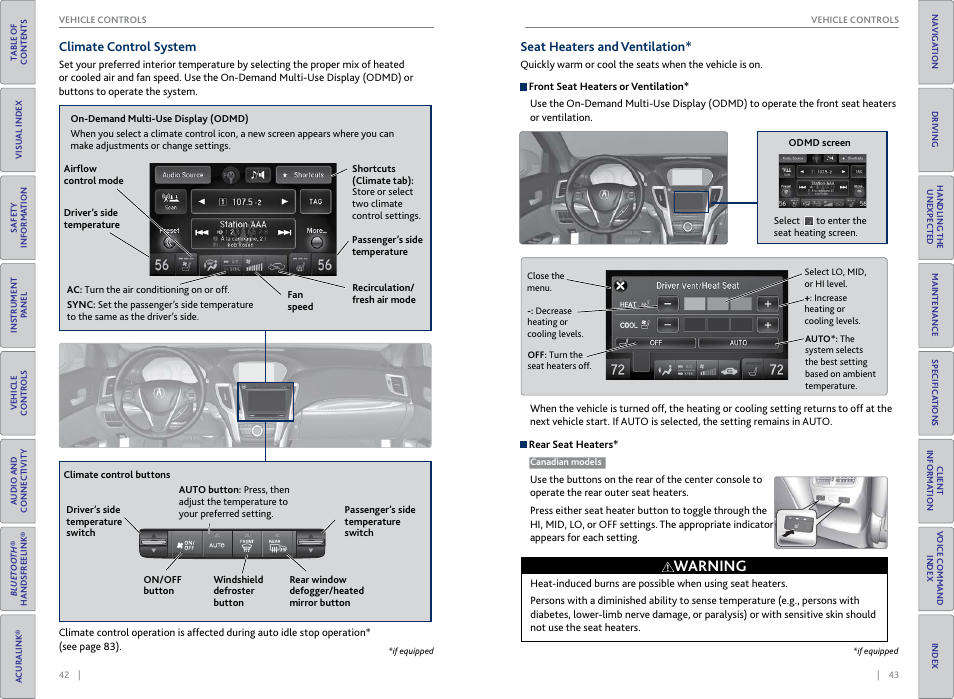 P. 42, Warning | Acura 2015 TLX - Owner's Guide (With Software Update) Ver. ST03 User Manual | Page 25 / 75