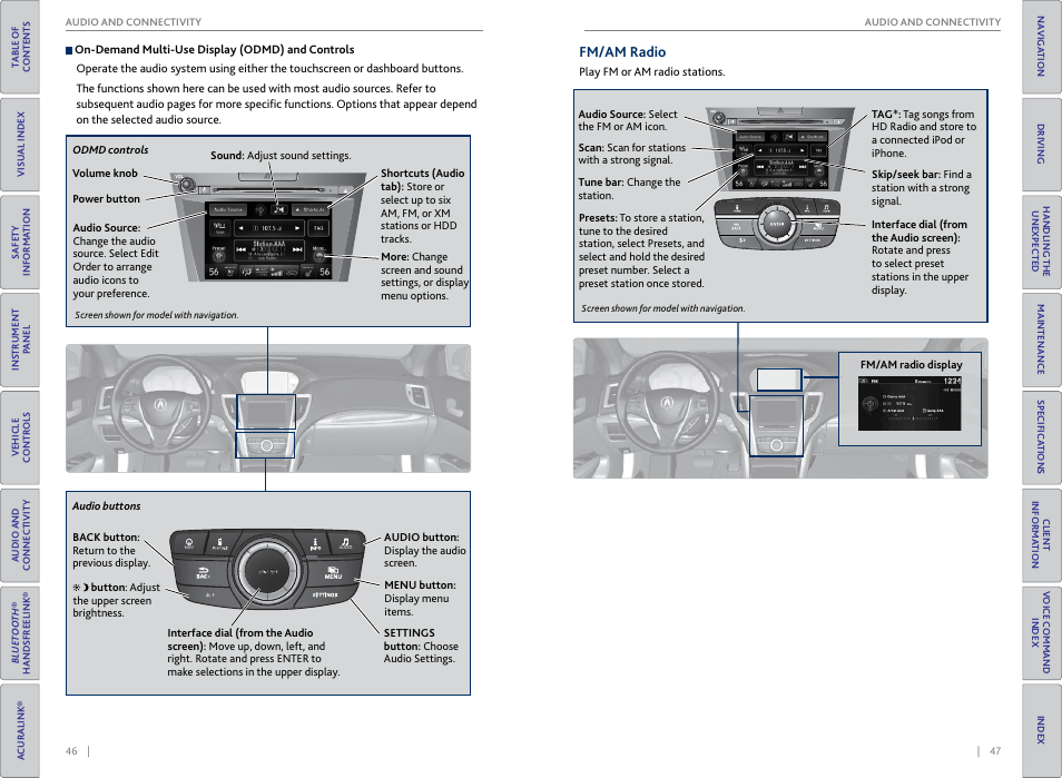 Fm/am radio, N-demand multi-use display, P. 46 | P. 46, p. 55, p. 65 | Acura 2015 TLX - Owner's Guide (With Software Update) Ver. ST03 User Manual | Page 27 / 75
