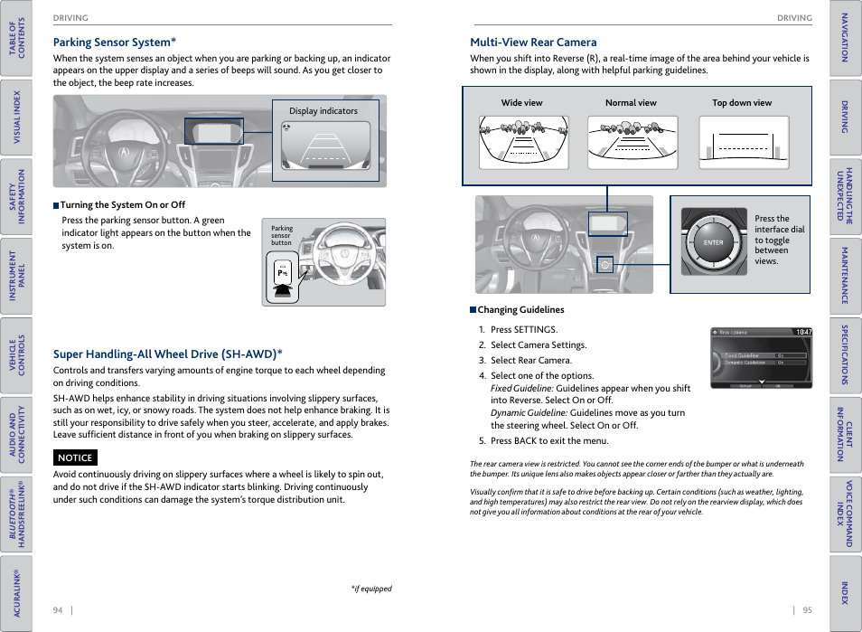 Arking sensor button, P. 94, Parking sensor system | Multi-view rear camera | Acura 2015 TLX - Owner's Guide (With Software Update) Ver. ST03 User Manual | Page 51 / 75