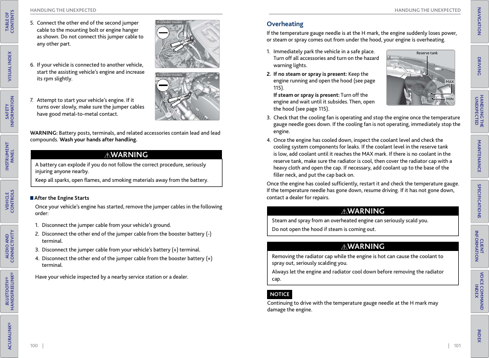 Overheating, Warning | Acura 2015 TLX - Owner's Guide (With Software Update) Ver. ST03 User Manual | Page 54 / 75