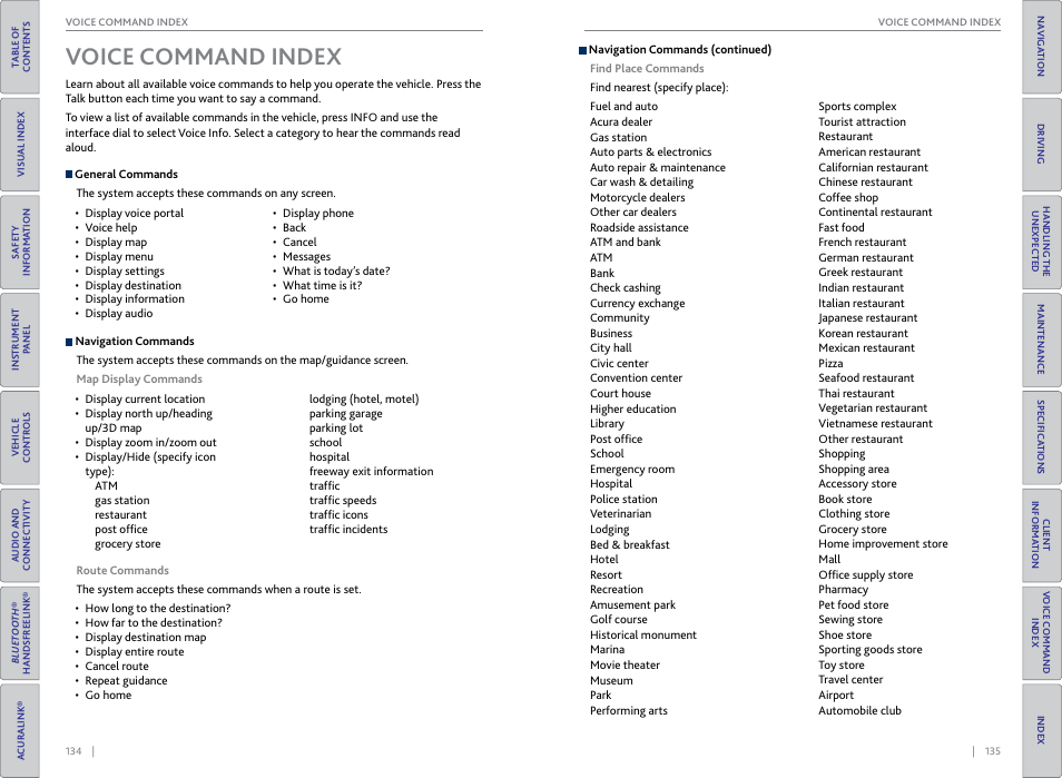 Oice command, Index, Voice command index | Acura 2015 TLX - Owner's Guide (With Software Update) Ver. ST03 User Manual | Page 71 / 75