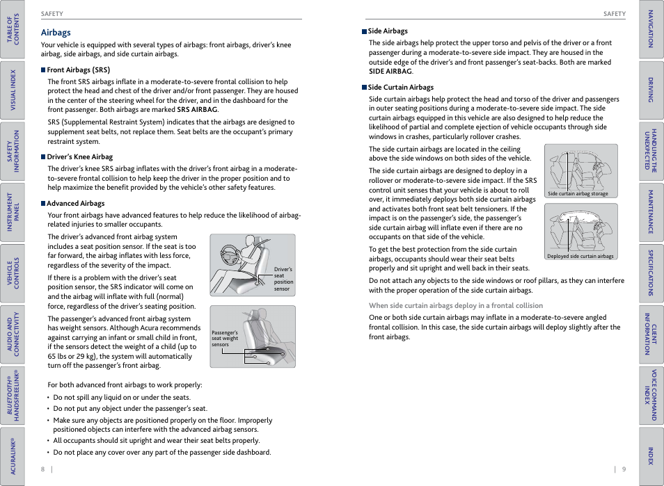 Airbags | Acura 2015 TLX - Owner's Guide (With Software Update) Ver. ST03 User Manual | Page 8 / 75