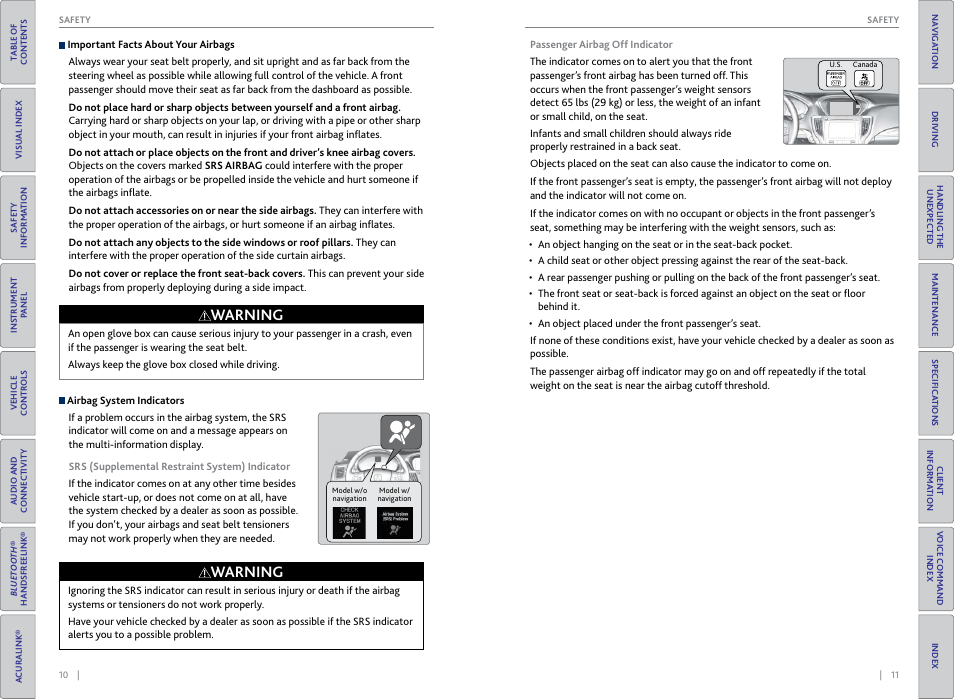 Warning | Acura 2015 TLX - Owner's Guide (With Software Update) Ver. ST03 User Manual | Page 9 / 75