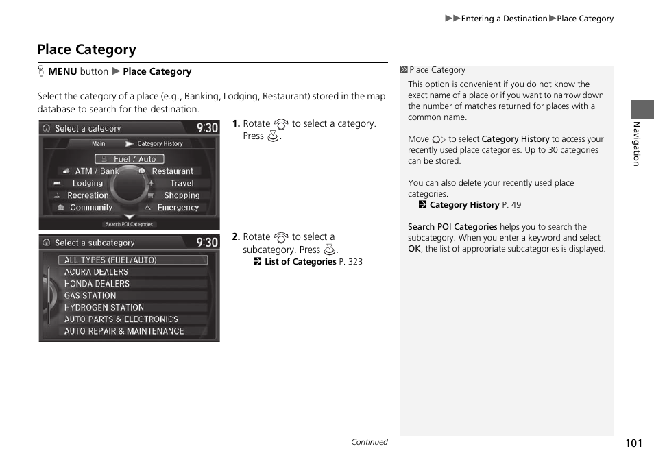 Place category | Acura 2015 TLX - Navigation Manual (Without Software Update) Ver. ST02 User Manual | Page 102 / 329
