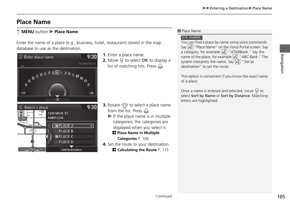 Place name | Acura 2015 TLX - Navigation Manual (Without Software Update) Ver. ST02 User Manual | Page 106 / 329