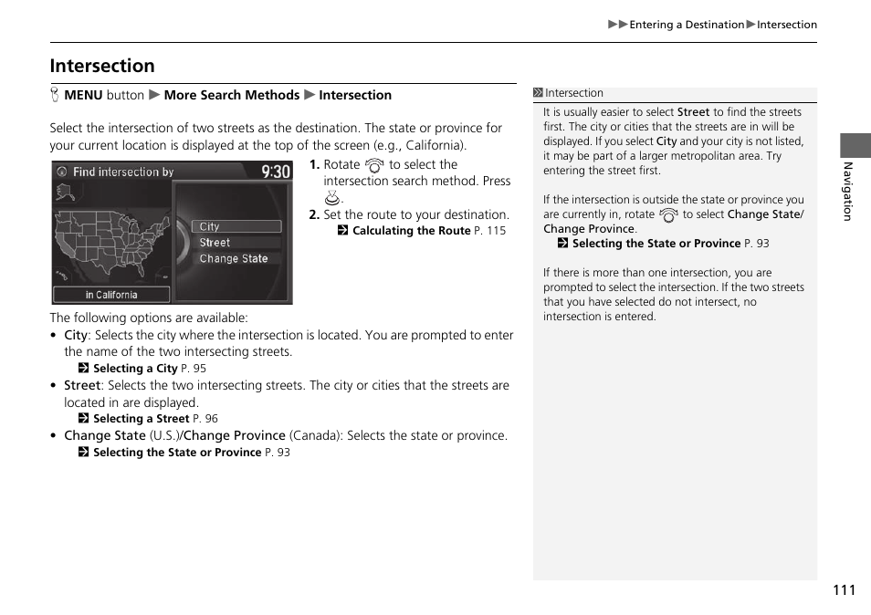 Intersection | Acura 2015 TLX - Navigation Manual (Without Software Update) Ver. ST02 User Manual | Page 112 / 329