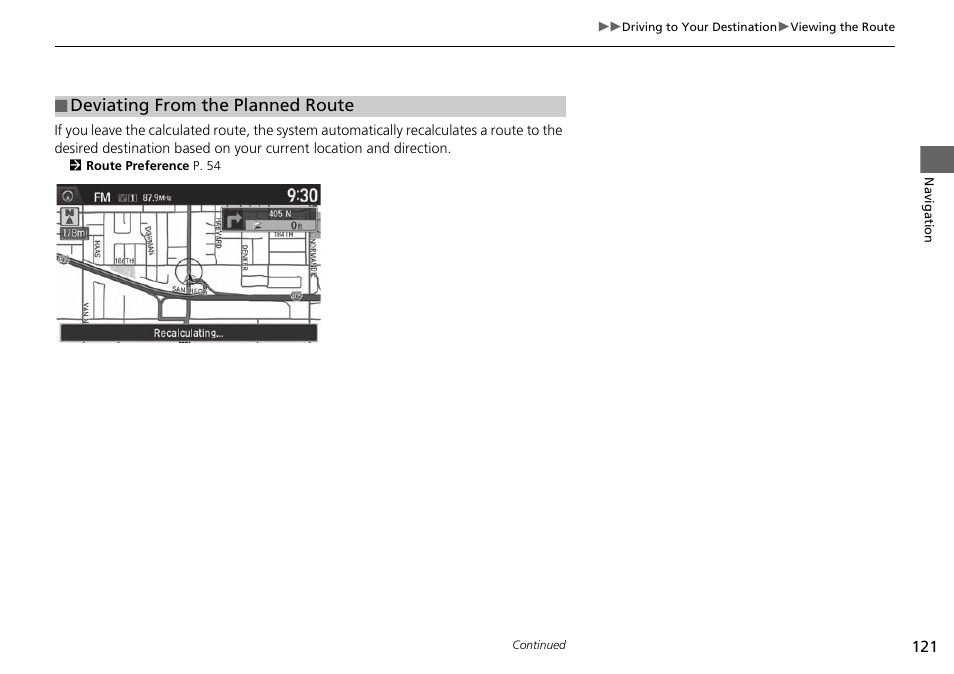 Deviating from the planned route | Acura 2015 TLX - Navigation Manual (Without Software Update) Ver. ST02 User Manual | Page 122 / 329